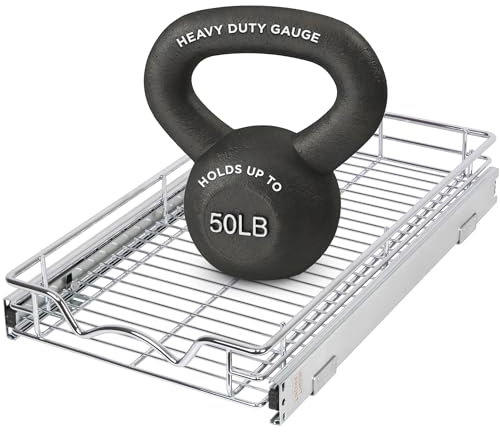 Hold N’ Storage Pull Out Cabinet Drawer Organizer, Heavy Duty-with 5 Year Limited Warranty- Slide Out Shelves, -11”W x 21”D - Requires At Least a 12-1/4” Cabinet Opening, Steel Metal, Chrome Finish