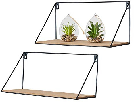 levandeo 2er Set Wandregal Regal 40x17cm Metall Schwarz Holz MDF Natur Modern Industrie Stil Hängeregal Wanddeko