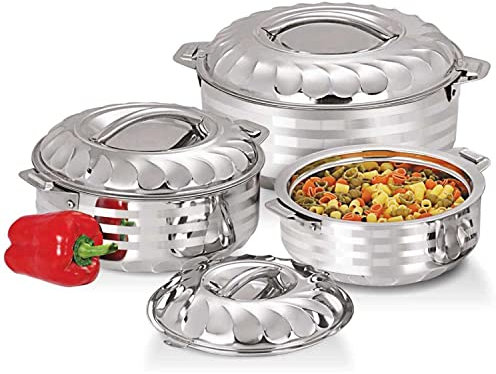 Vinod 4-Piece Insulated Casserole Food Warmer/Cooler Hot Pot Gift Set, 4000mL+5000mL+7500mL+10000mL, Stainless Steel