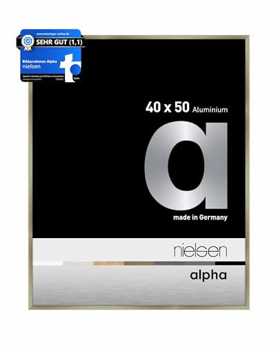 nielsen Bilderrahmen, 40 x 50 cm, Aluminium, Edelstahl matt, Posterrahmen zum Aufhängen im Hoch- & Querformat, Echtglas, Alpha