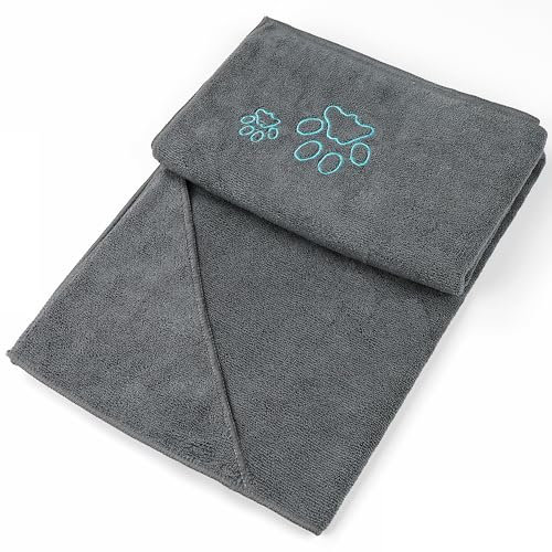Winthome Hundehandtuch, hundehandtuch extra saugfähig, microfaser handtücher für Hunde Katzen, Großer Hunde Bademantel Schnelltrocknend Warm (77x97cm, Grau)
