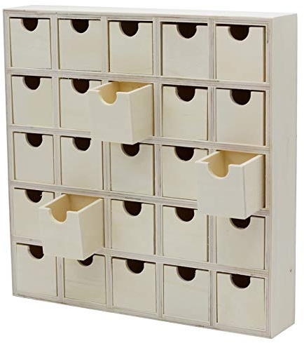 Creative Hobbies 25 Drawer Wooden Advent Calendar, DIY Unfinished Storage Box, Ready to Decorate, Pre Assembled, Storage Organizer