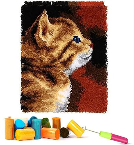 EMISTEM Latch Hook Kits for Adults - DIY Latch Hook Rug Kits for Kids, Crochet Kit for Beginners, Rug Making Kits with Printed Canvas, Gift Packaging. (Cute Cats,16x21 inch)