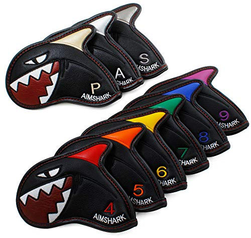 AIMSHARK Coloring Golf Eisen Abdeckungen/9-teiliges Set/Golf Schlägerhauben (schwarzes Set)