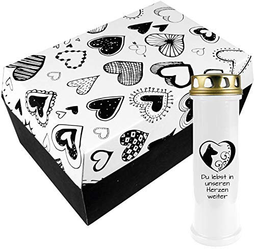 Gedenkkerze Haustiere inkl. Haustiersarg (biologisch abbaubar), Kerze vers. Motive (Brenndauer ca. 100h),Tiersarg L: 420x285x200mm