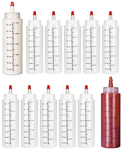 12 Biberones Cocina Biberon Salsas Botella Plastico con Tapa Squeeze Sauce Bottle Dispensador para Condimentos Botellas Salsas de Ketchup BBQ Salsa Picante Y Aceite De Oliva, Sin BPA (250ml)