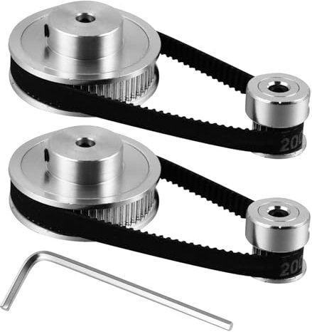 VILLCASE 2PCS Set 2GT Synchronous Wheel 20&60 Teeth, 5mm Bore Aluminum Timing Pulley with 4pcs 2GT 5mm Teeth Timing Pulley Wheel+ Allen Key+ 4pcs Screws+ 2PCS Belts for 3D Printer