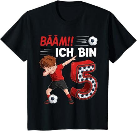 Kinder 5. geburtstag junge Fussball 5 Jahre Fußballer Geschenk T-Shirt