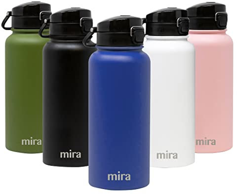 MIRA 32 oz Insulated Water Bottle - Stainless Steel Thermo with One-Touch Quick-Open Spout - Double Wall Hot & Cold (24Hr Cold/12Hr Hot) - Blue