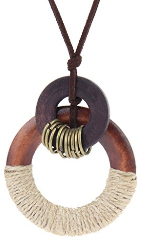 GelConnie Womens Pendant Necklace Wood Handmade Jewelry Leather Necklace Long Rope Sweater Necklace for Woman