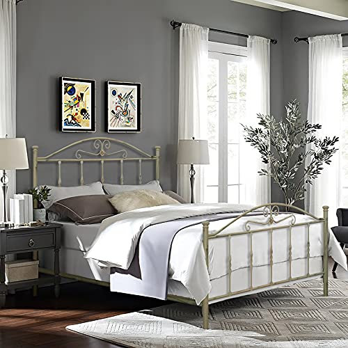 SISA srl, Struttura Letto Matrimoniale Ferro Battuto, Modello Gardenia, Colore Beige Anticato (Con Sfumature Oro), 170x120x195 cm, 100% Made in Italy