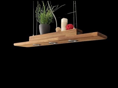 FRIESENLICHT DANA Esstischlampe Pendelleuchte Akazie Holz Hängelampe Hängeleuchte Led Vintage Set Leuchte Lampe Eiche geölt Massiv Dimmbar (100 cm/ 3 Spots) …