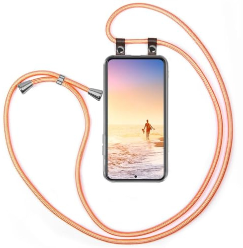 moex Handykette für Samsung Galaxy S22 Hülle mit Band abnehmbar, Handyhülle mit Kette zum Umhängen, Handyband 155 cm lang Stoff Kordel Umhängehülle, Handy Umhängeband, Rosé Gold