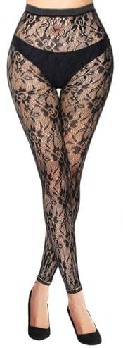 Simply Joshimo Womens Lace Patterned Black Fishnet Net Footless Fashion Tights | Pantyhose (Bold Flowers)