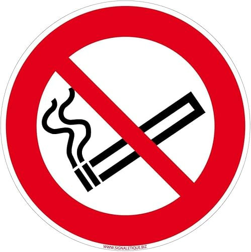 Panneau Interdiction de Fumer. Panneau Cigarette Interdite. Sticker Interdiction de Fumer, Panneau PVC, Alu - Diamètre 250 mm - Adhésif - Adhésif -
