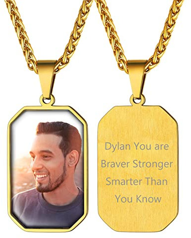 Supcare Colgante Foto Personalizada Acero Inoxidable Hombre Collar Chapa Octagonal Militar Soldado Joyería con Imagen Texto Grabado