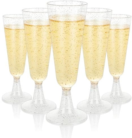 AKOLAFE 100er Set Sektgläser 160ml Plastik Sektgläser BPA -Frei Mehrweg Transparentes Sektglas Günstiger Sektkelch Stapelbare Champagnergläser für Hochzeiten, Geburtstage, Partys