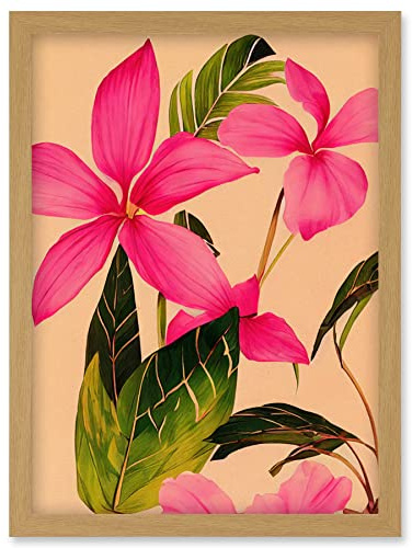 Wee Blue Coo Exotic Pink Plumeria Flower Plant Blooms Watercolour Pencil Illustration Artwork Framed Wall Art Print A4
