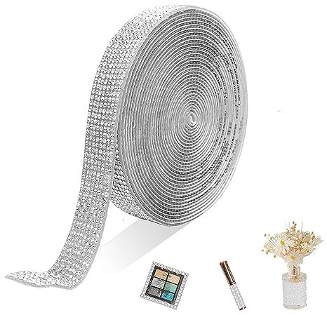 3 Yards Kristall-Strass-Diamantband, Selbstklebende Kristall Strass, DIY Strass Diamant Band, mit 2 mm Strass, für Kunsthandwerk, DIY Event Auto Telefon Dekoration (8 Row Strass, 2cm)