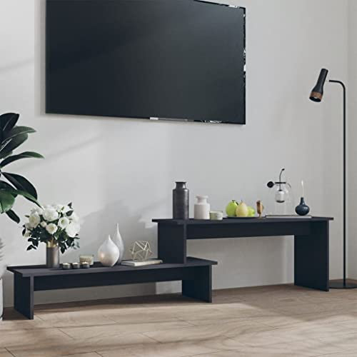 WIFESE Meuble TV Gris 180x30x43 cm Aggloméré Meuble Television Style Industriel Table TV Support de TV Décoration Salon Etagère Rangement Magazines Livres Plantes Cadres Photo