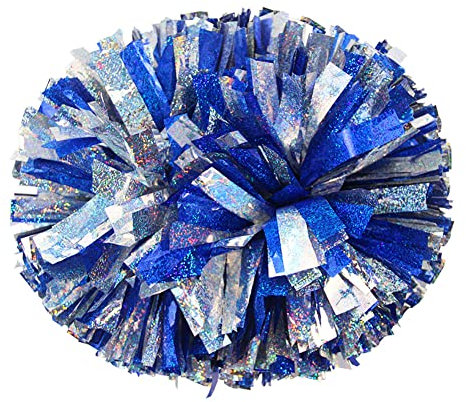 Lovecheer Cheerleader-Pompons, blau und silber, holografische Pompons, Cheerleading mit Schlagstockgriff, für Sport, Team, Geist, Tanz, Erwachsene, 2 Stück