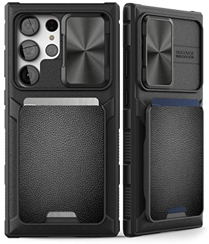 ENCASED Card Holder Case for Samsung Galaxy S23 Ultra with Wallet and Camera Cover Lens Protector (Black)