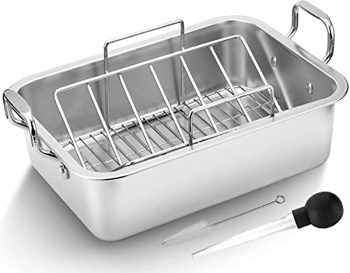 15 Inch Stainless Steel Roasting Pan with Cooling Rack