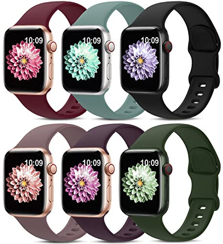 AMSKY 6 Stück Silikon Sport Armbänder Kompatibel mit Apple Watch Armband 44mm 40mm 46mm 42mm 41mm 45mm 38mm 49mm Damen Herren, Weiche Band Kompatibel mit iWatch Armband Se Ultra 10 9 8 7 6 5 4 3 2 1