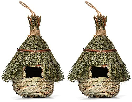 BYNYXI Vogelnest Stroh, 2 Stück Gewebte Nisttasche Vogelnest für Käfig Nistkästen für Vögel zum Aufhängen Vogelhäuser Gras Bird Nest für Wellensittich Meise Kanarienvogel Amsel Hummingbird,11cmx22cm