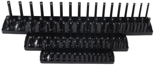 3 PCS 1/4, 3/8, 1/2 Drive SAE Socket Storage Tray Set, Black SAE Socket Tray Set for Toolboxes