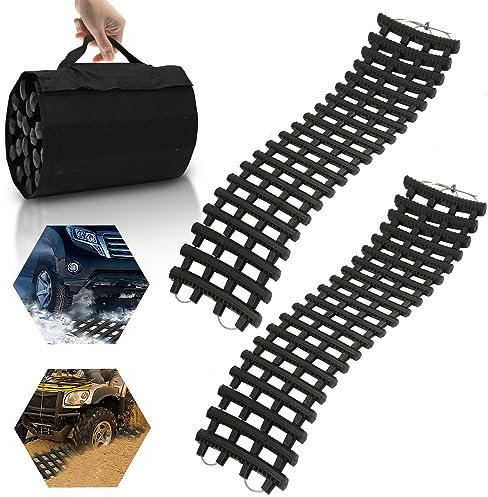 Jopassy 100 x 21 cm Auto Anfahrhilfe, 2er-Set Traktionshilfe, Schwerlast Gummi Anfahrtshilfe Set, Traktionsmatte mit Tragetasche, Offroad Anfahrmatte Sandblech für Schnee, EIS