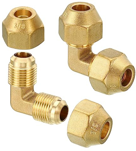 PATIKIL 3/8 x 3/8 Messing Rohrleitung Fitting 2 Pack Fackel 90 Grad Winkel Rohr Fitting Rohrleitung Adapter Anschluss mit Mutter für Klimagerät Kühlung Klempnerei