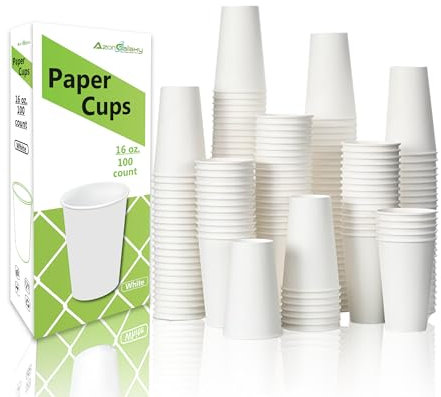 100 X 16oz Premium Quality Paper Cups, 450ml White Disposable Cups, Eco Friendly Paper Cups For Hot and Cold Drinks, Disposable Coffee Cups for Home, Office, Café, Work, Parties, Outdoors
