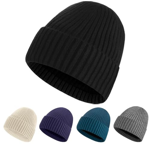 AnWILL Mütze Herren Schwarz Beanie Damen Wintermütze Männer Warme Mützen Winter Strickmütze Herrenmütze Weich Strick Laufmützen Schwarze One Size