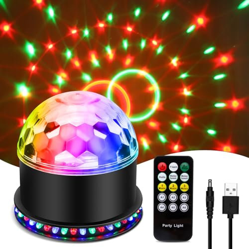Discokugel, LED Discokugel 5W Discolicht Partylicht USB Kabel, RGB Disco Party Lampe Lichteffekte 7 Farben 6 Lichtmodi Musikgesteuert mit Fernbedienung für Geburtstag, Halloween, Weihnachten, Kinder