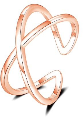 Loutade Adjustable Silver Rings for Women, 925 Stering Silver Simple Open Rings, Rose Gold Adjustable Ringe in X-Form, Minimalist Open Finger Rings Band Rings Promise Thumb Rings with Gift Box