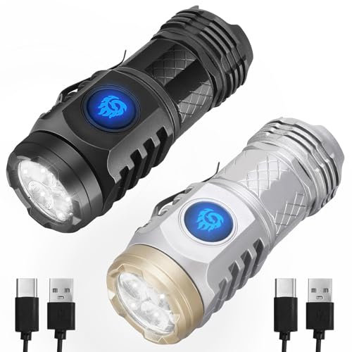 2Pcs Three-Eyed Monster Pocket, Thumb Super Power Mini Pen Clip Flashlight, Light Steel Rechargeable LED Torch