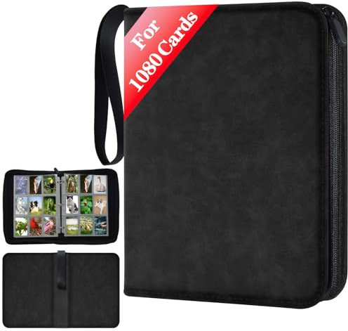JUSONEY Sammelalbum für Karten, 9 seitlich Sammelalbum für bis zu 1080 Karten, Sammelkarten Album Reißverschluss für Sammelkarten MTG Karten Heft für Spielkarten für Sportkarten（Schwarz）