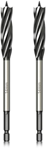 Meccion Professional Holzbohrer 14mm x 165mm x 2Pcs Schneckenbohrer Selbstvorschub mit 1/4 Zoll Sechskantschaft Holzarbeiten Schlangenbohrer