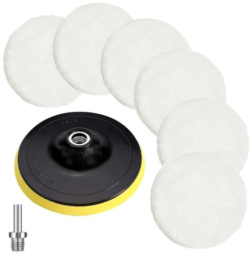 TQPXZO 6 Stk Wolle Polieraufsatz Winkelschleifer, Auto Polierscheibe, 125mm Klett Auto Polierhaube Akkuschrauber, Lammwollhaube Polierschwamm für Polieren, Schleifen, Wachse