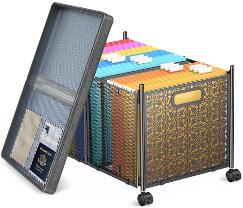 Modanais Datei-Organizer-Box, große Aktenbox zum Aufhängen von Briefen / Rechtsgröße, Aktenordner, Aufbewahrungsbox mit Rollen, dekorative Aktenbox für Büro/Dekor/Zuhause, Metall, HSJD001