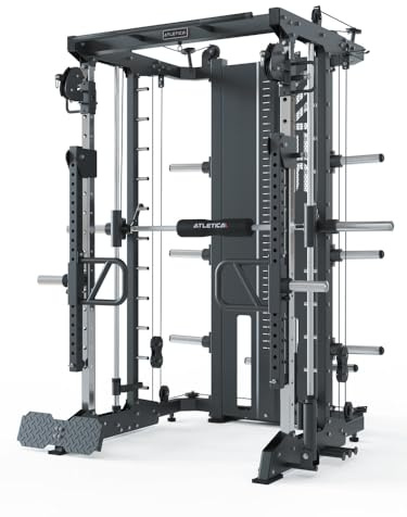ATLETICA SEK Multipresse Set Move | SEK Multipresse, Jammer Arms und Leg Press Attachment, Für 50mm Hantelscheiben, Dualer Kabelzug, Smith Machine