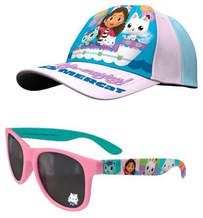 PELLECCHIA 1969 | Set Regalo Cappello Regolabile con Visiera e Occhiali da Sole per Bambini, Taglia Unica Realizzato per (Cotone Poliestere, Gabby's Dollhouse Rosa)
