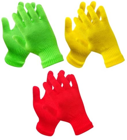 Lumeifushi Magische Handschuhe für Damen und Herren, Stretch, warme Handschuhe, gestrickt, Vollfinger-Handschuhe, Zubehör, Gelb + Rot + Grün, Erwachsene