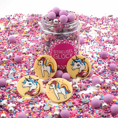 Streusel Glück Unicorn rosa blau silber Einhorn 90g Zuckerstreusel Sprinkles Tortendeko Geburtstag Kindergeburtstag Verzierung von Plätzchen Torte Kuchen Cupcakes Muffins