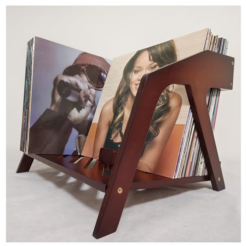 Porta dischi in vinile in bambù, design elegante a sedia, può contenere fino a 80 LP da 30,5 cm, elegante contenitore per dischi in vinile, porta CD e riviste, porta libri (marrone)