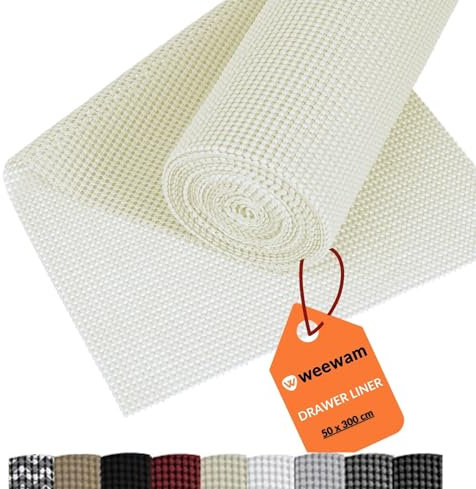 Weewam 50x300cm Tapis Fond de Tiroir Cuisine EVA, Rouleau Protection de Tiroirs, Tapis Tiroir Antidérapant Adhésif, Protection Tiroir Cuisine, Etagère, Armoire, Placard, Camping Car- Flocon de Neige