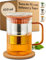 Cosumy Tea Mug with Infuser & Lid 450ml - Heat Resistant Borosilicate Glass with Colourful Handles & Stainless Steel Strainer - Non-Slip Cork Coaster