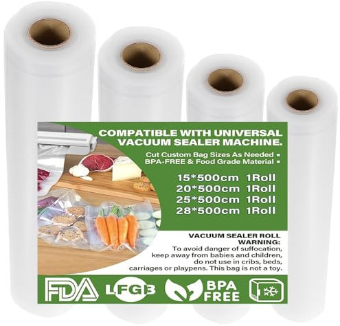 4 Packs Vacuum Sealer Rolls,15/20/25/28 * 500cm Vacuum Food Sealer Bags Reusable Storage Bags for Vaccum Food Sealer Machines,Vac Pack Bags,Vacuum Bags,BPA Free