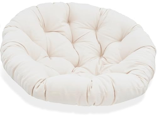 JIcloun Papasansessel Kissen 130cm, Stuhlkissen für Papasan Chair, Wasserdicht Dicke Bodenkissen Rund Groß, Runde Ersatzpolster für Hängesessel Rattansessel Korbsessel Outdoor Gartenmöbel Weiß